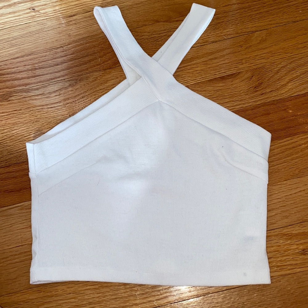 White tank top with cross sleeves